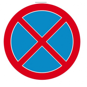 Znak na drogach wewnętrznych „Zakaz zatrzymywania się”.